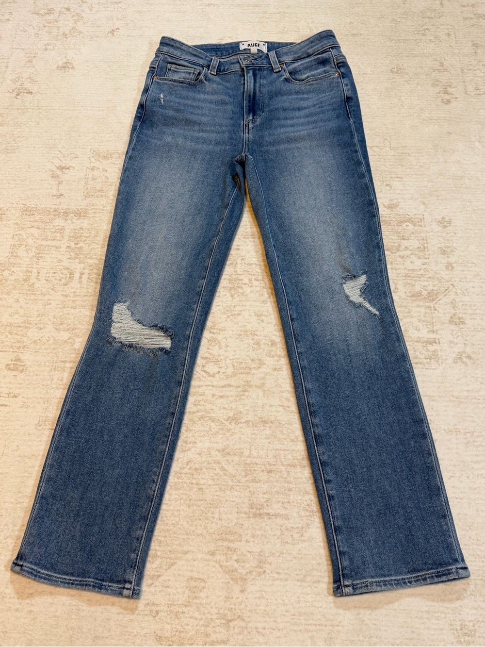 PAIGE CINDY Women’s Medium Blue Distressed Straight Leg Jeans